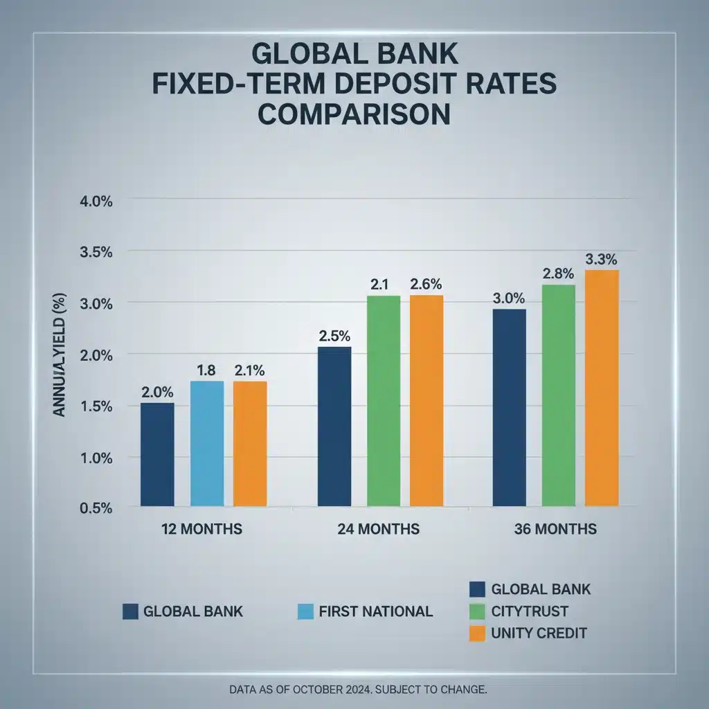 Gráfico comparativo de rentabilidades de depósitos a plazo fijo de varios bancos españoles.
