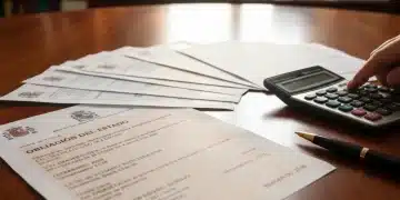 Documentos financieros de deuda pública española con calculadora y bolígrafo.