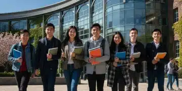 Estudiantes caminando hacia la universidad, simbolizando el futuro acceso universitario.