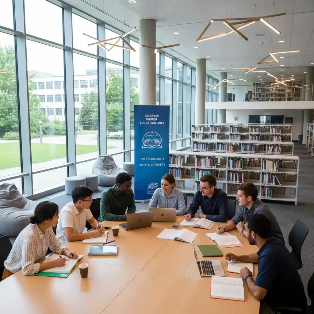 Grupo de estudiantes internacionales colaborando en un proyecto universitario