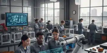 Subvenciones FP 2026: Guía Completa para Solicitar Fondos y Transformar tu Futuro Estudiantes de formación profesional colaborando en un taller moderno, símbolo de las oportunidades de las subvenciones FP 2026.