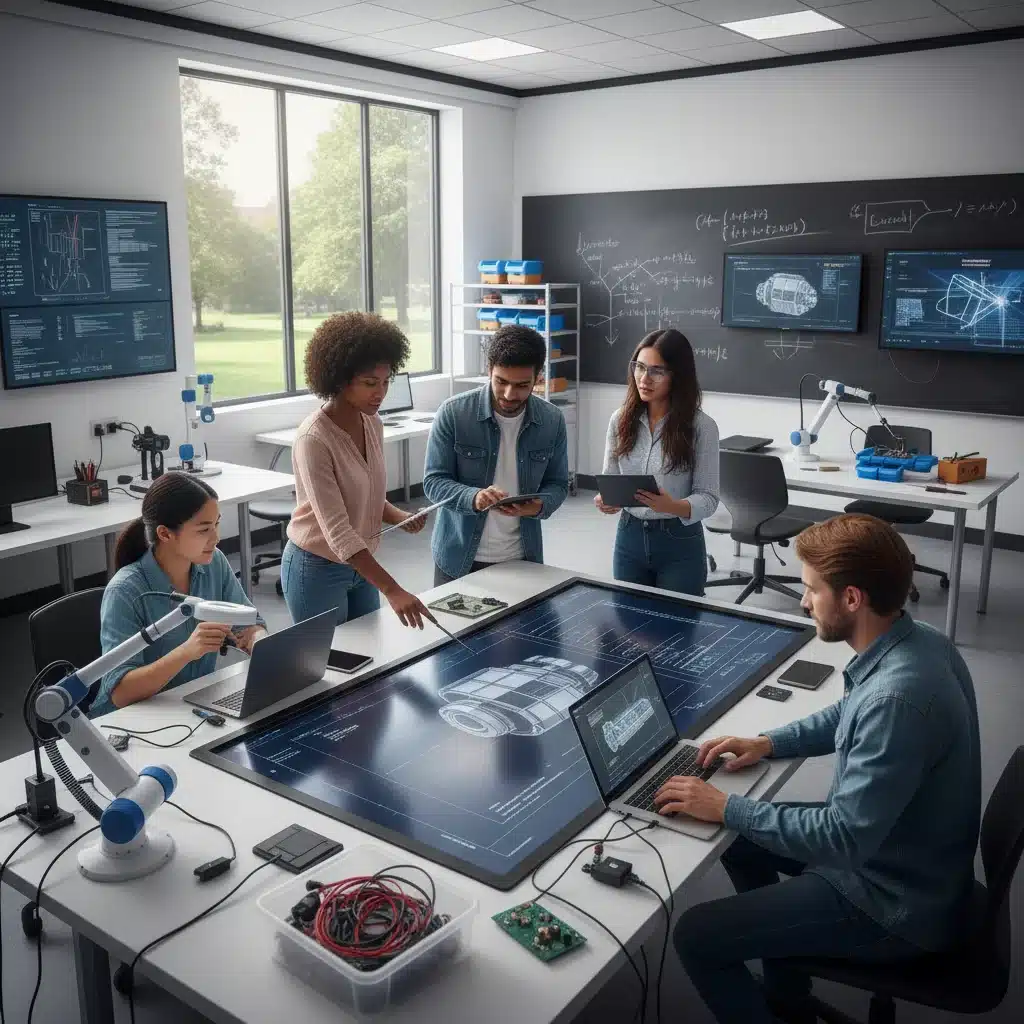 Estudiantes de FP colaborando en un proyecto tecnológico