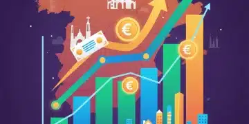 Gráfico financiero ascendente con símbolos de inversión y elementos españoles que representan el éxito de carteras diversificadas.