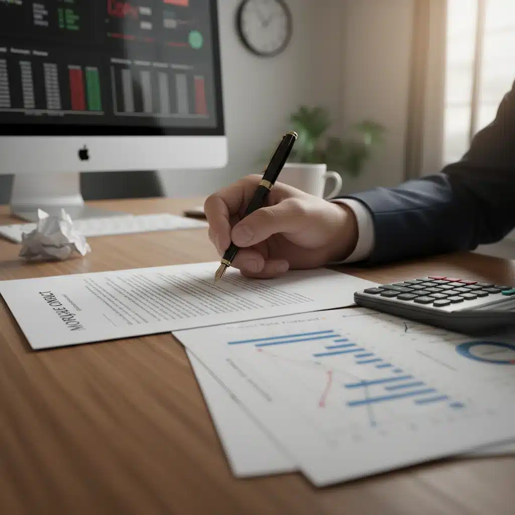 Persona firmando contrato de hipoteca con calculadora, simbolizando el impacto de los tipos de interés