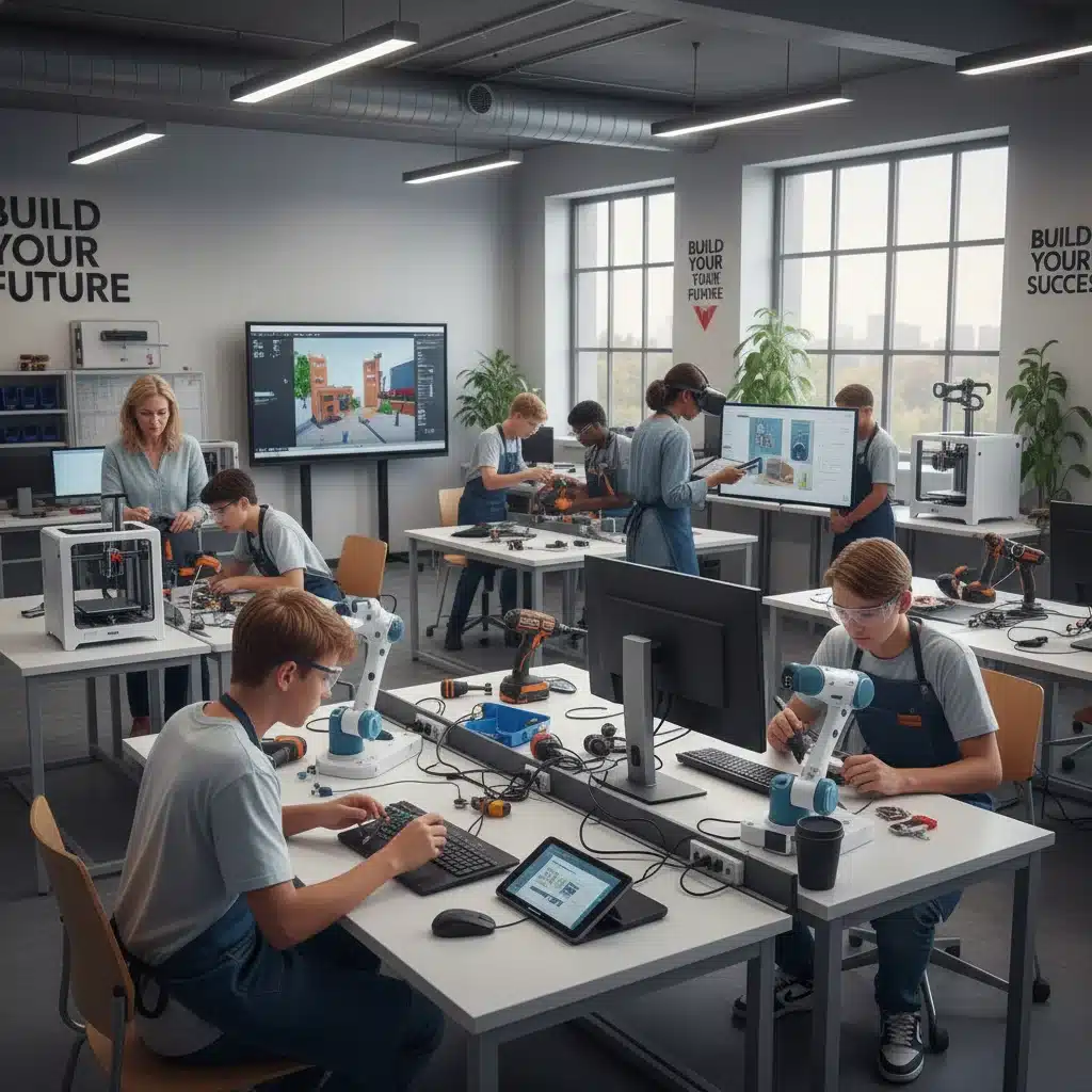 Estudiantes jóvenes en formación profesional, adquiriendo habilidades técnicas y prácticas.