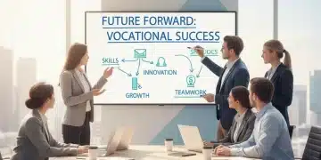 Jóvenes colaborando en un entorno profesional moderno, simbolizando el éxito de la FP Dual.