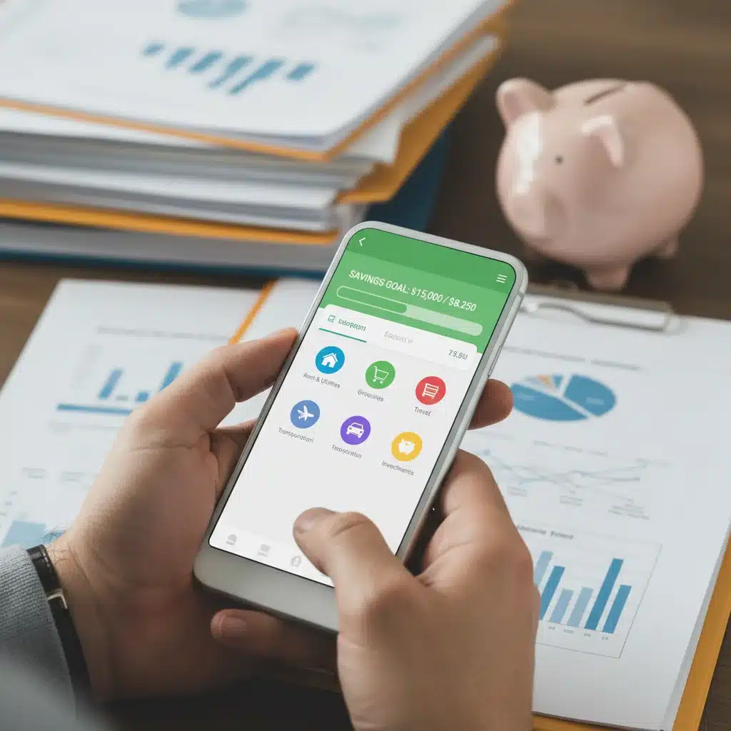 Persona gestionando sus finanzas personales con una aplicación de presupuesto y ahorro