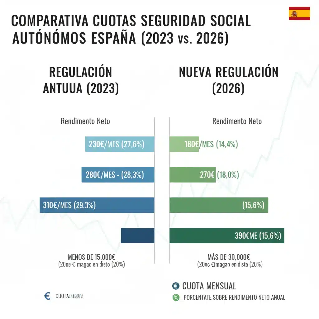 Gráfico comparativo bases cotización autónomos 2026