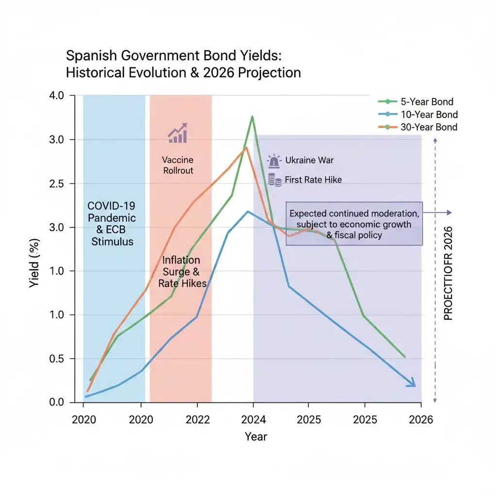 Gráfico de evolución de rentabilidades de bonos del Estado español.