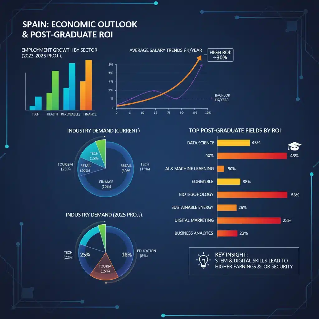 Infografía de tendencias de empleo y salarios en España para postgrados