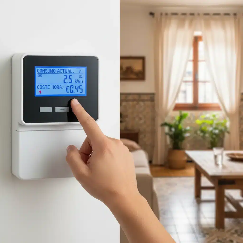 Medidor de consumo eléctrico inteligente mostrando el coste de la luz en España