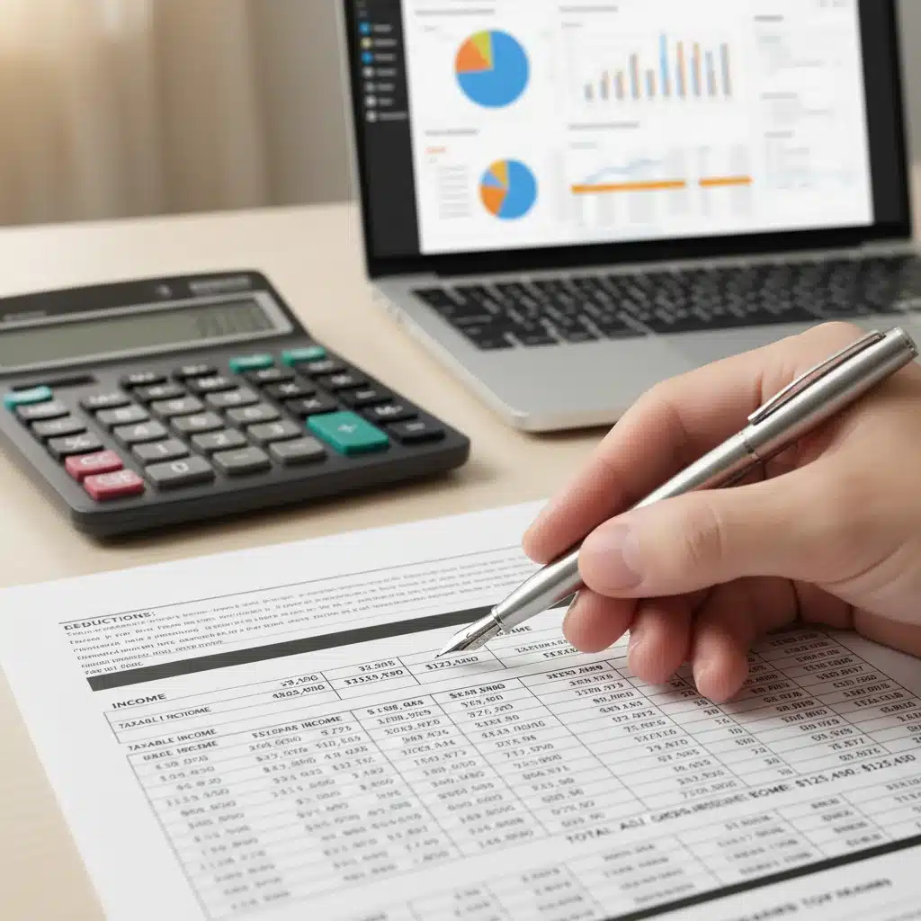 Mano señalando cifras en un documento fiscal, simbolizando la planificación de deducciones.