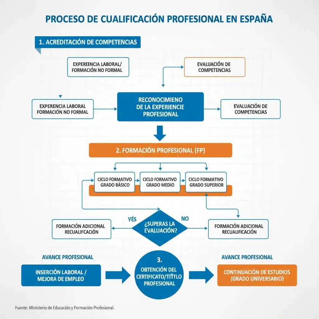 Diagrama de proceso para obtener una cualificación profesional en España
