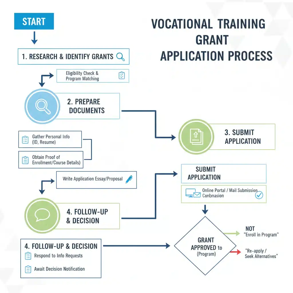 Diagrama de flujo detallado del proceso de solicitud de subvenciones para formación profesional.