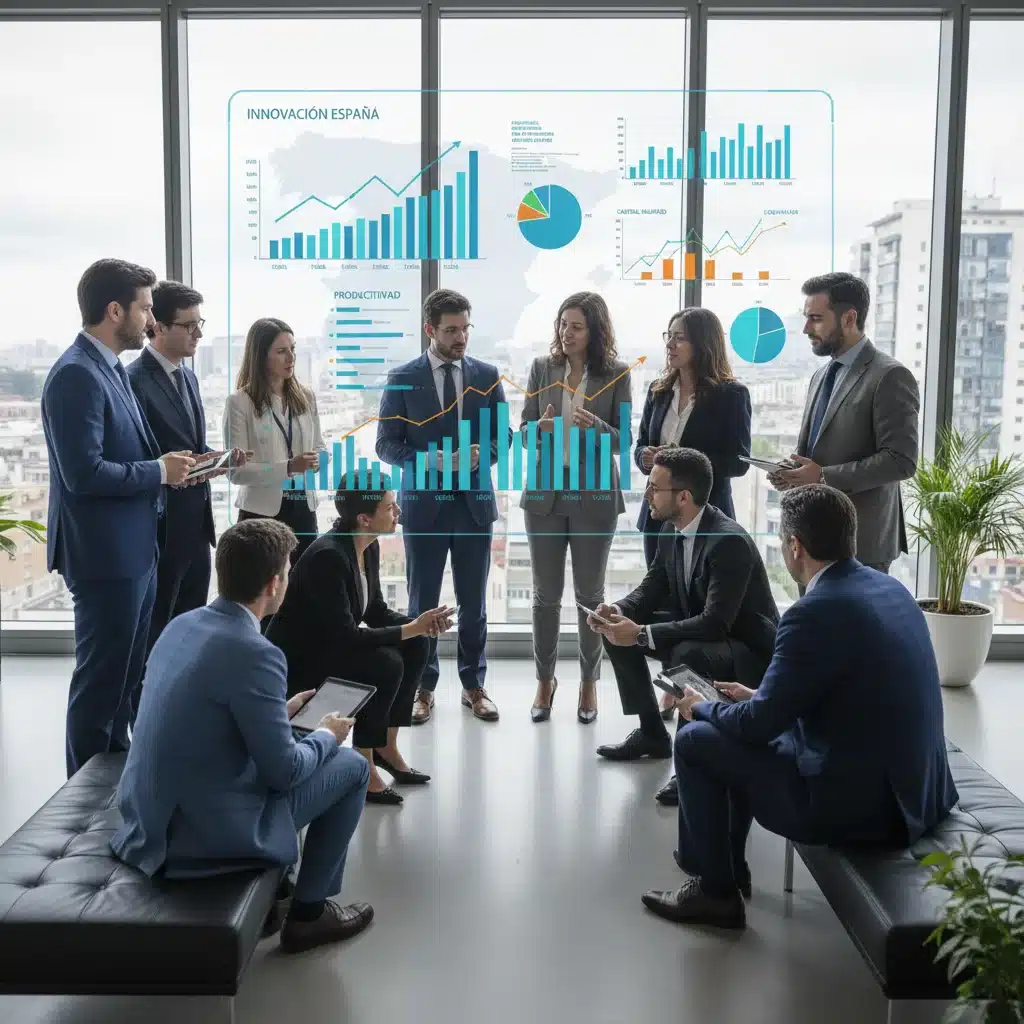 Profesionales discutiendo el futuro económico y la productividad en España