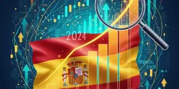 Gráfico de barras ascendente con la bandera española, representando el alto rendimiento de los fondos de inversión españoles.
