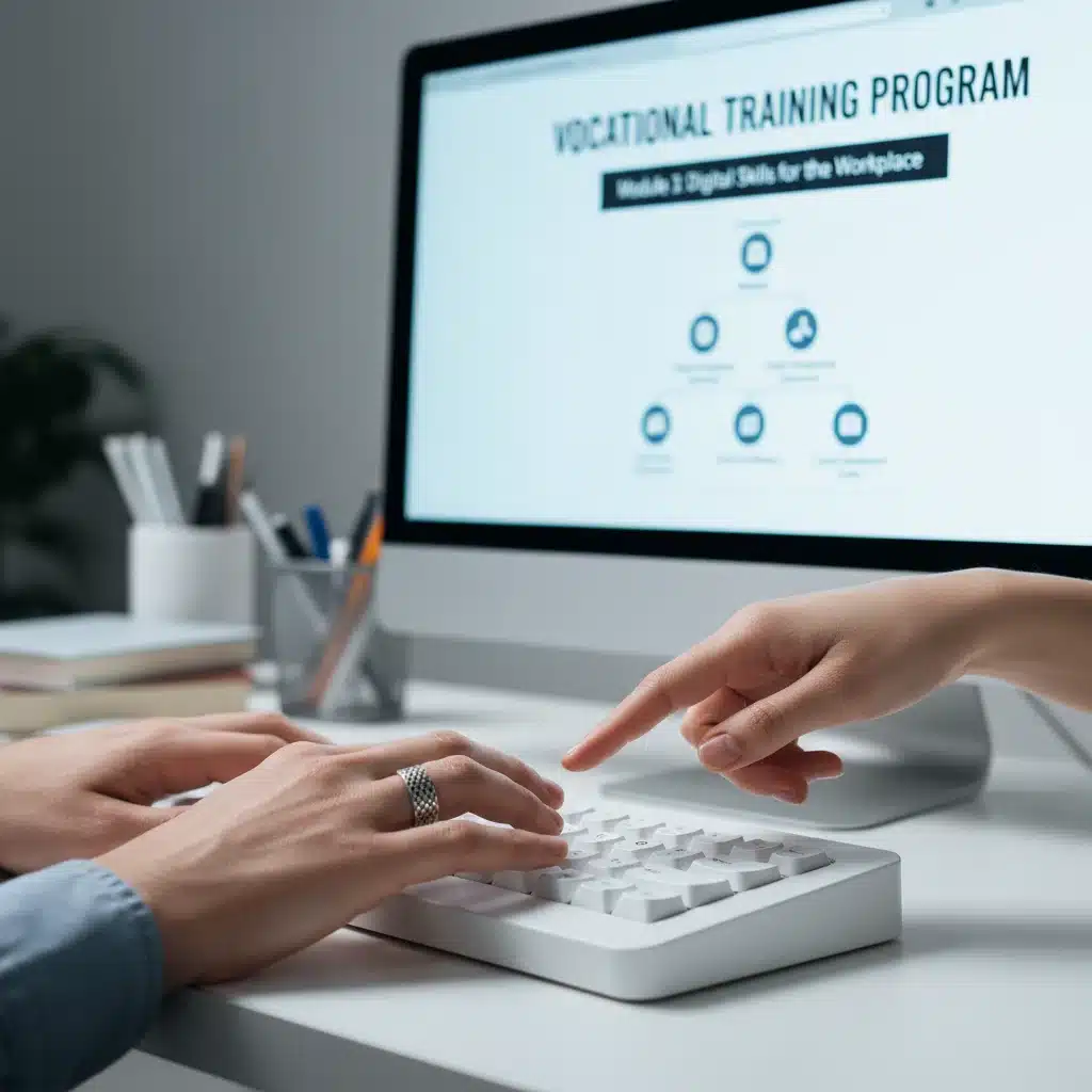 Manos utilizando un teclado braille y tecnología adaptada en un entorno de Formación Profesional.
