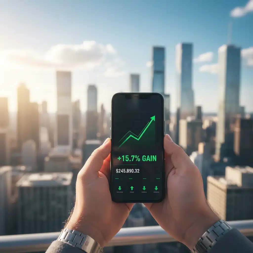 Persona utilizando una aplicación de banca o inversión en un smartphone, representando la gestión digital del ahorro.