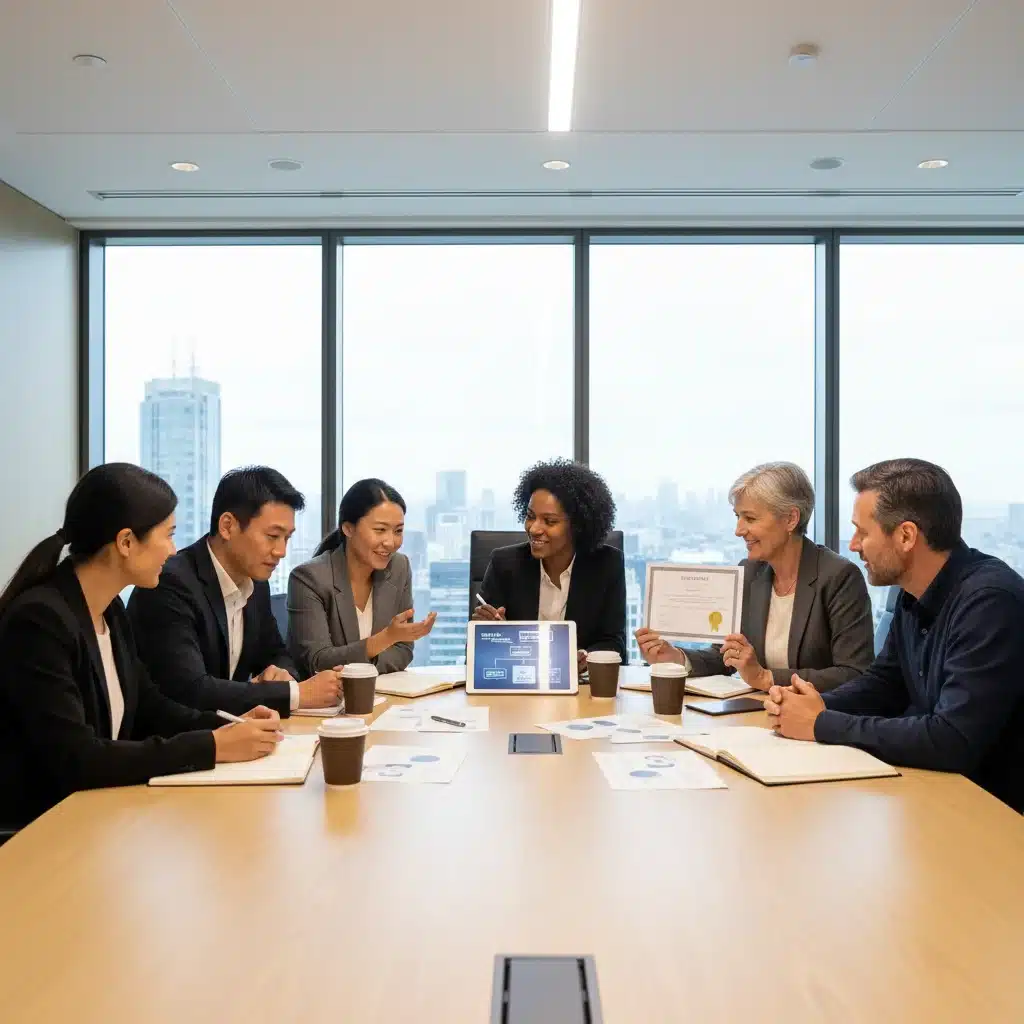 Grupo de profesionales diversos colaborando, representando la validación de competencias laborales.